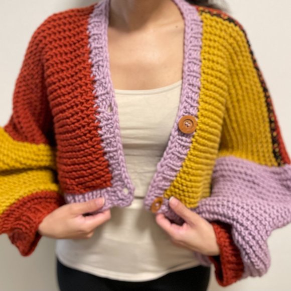 Cardigan Hand-Knitted Crop Top Gift for her Birthday Gift for Girlfriend - Picture 2 of 7